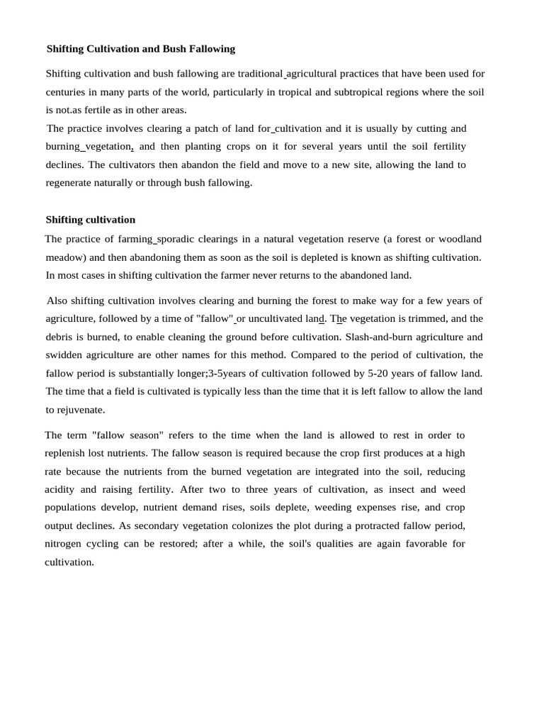 Shifting Cultivation vs. Bush Fallowing | PDF | Crop Rotation | Agriculture