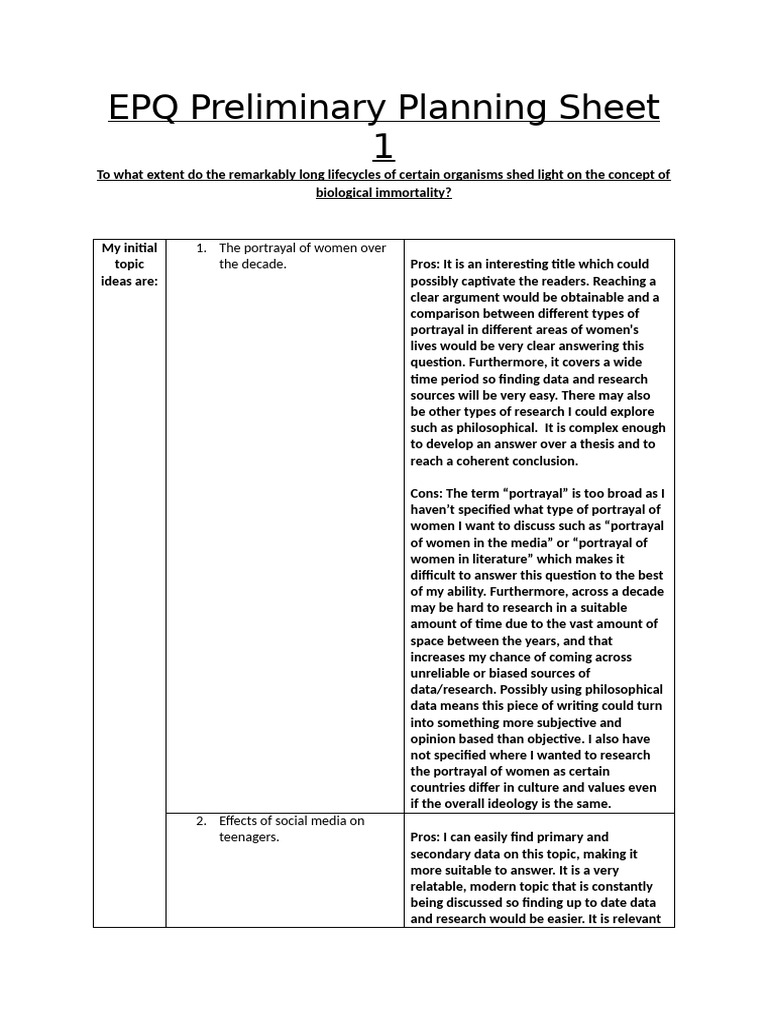 EPQ Preliminary Planning Sheet 1(1) - Copy - Copy | PDF