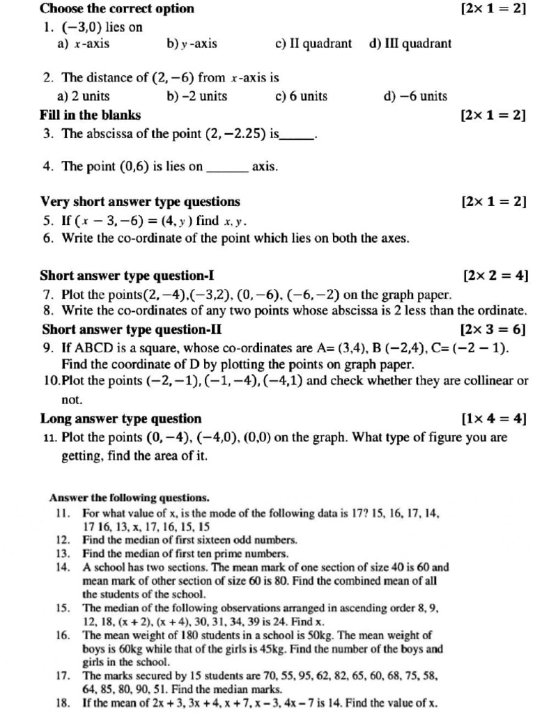 Coordinate Geometry and Statistics Exercises | PDF | Cartesian ...