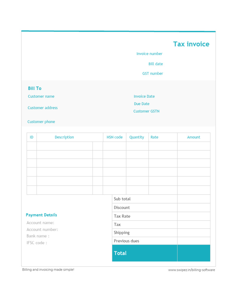 Comprehensive Tax Invoice Template | PDF