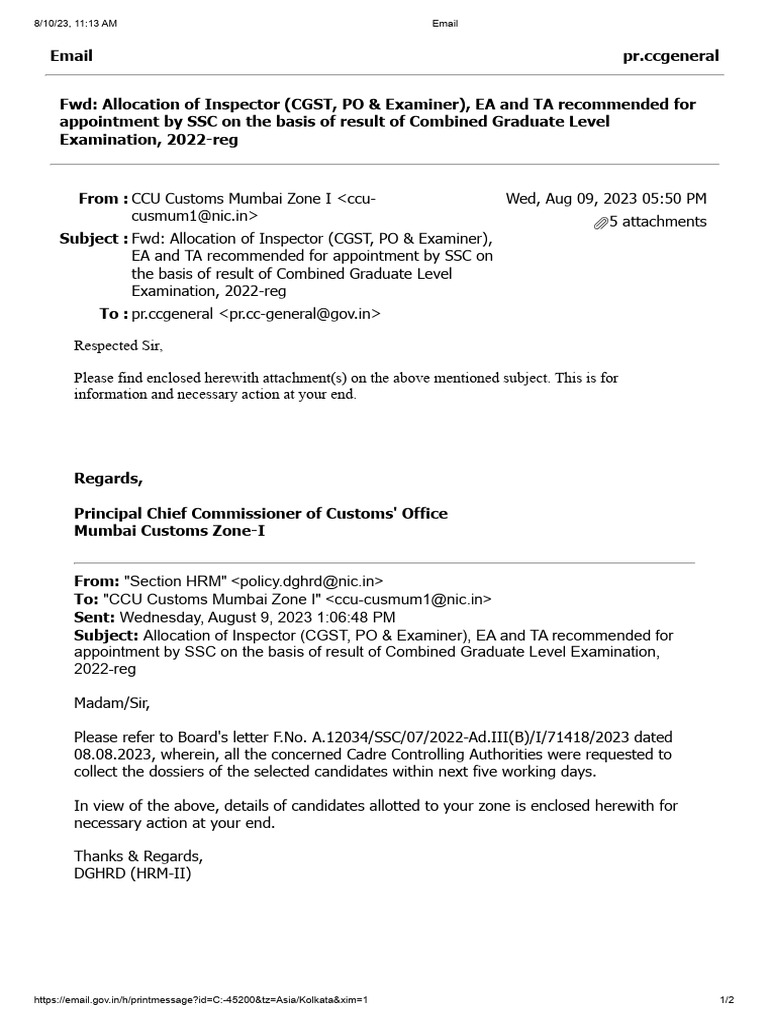 Customs Inspector Allocation Update | PDF