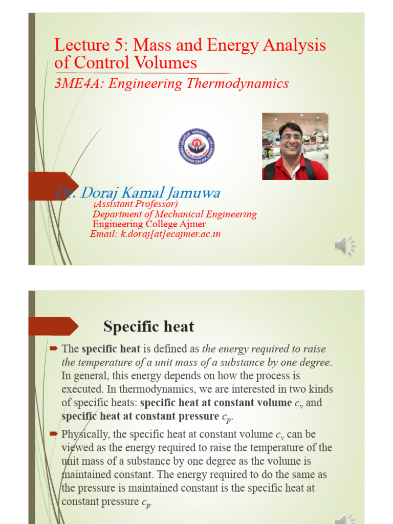 Mass and Energy Analysis in Thermodynamics | PDF | Heat | Heat Capacity