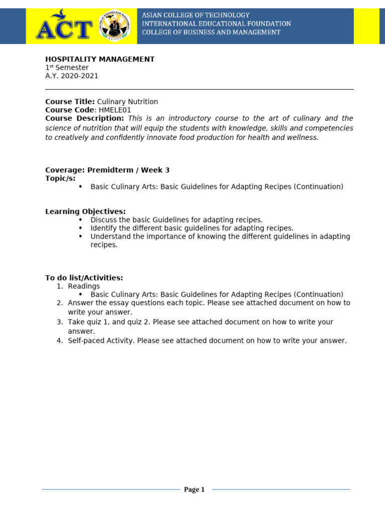 W3 Culinary Nutrition Module Updated Pdf Sautéing Grilling