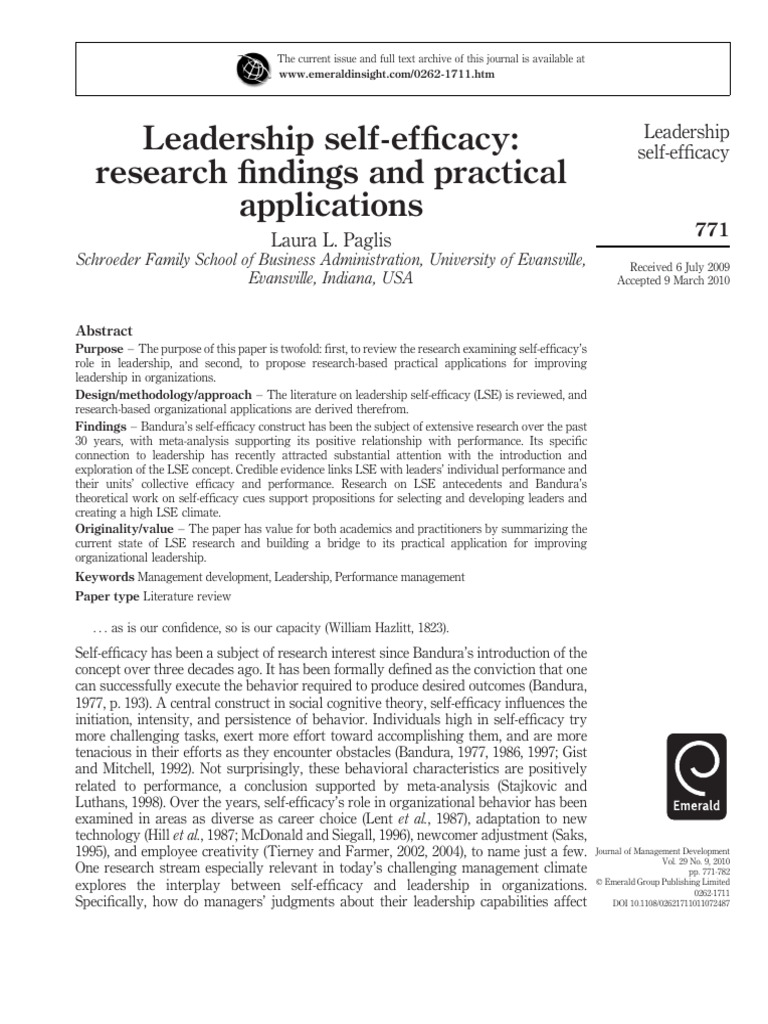 Paglis 2010 | PDF | Self Efficacy | Leadership
