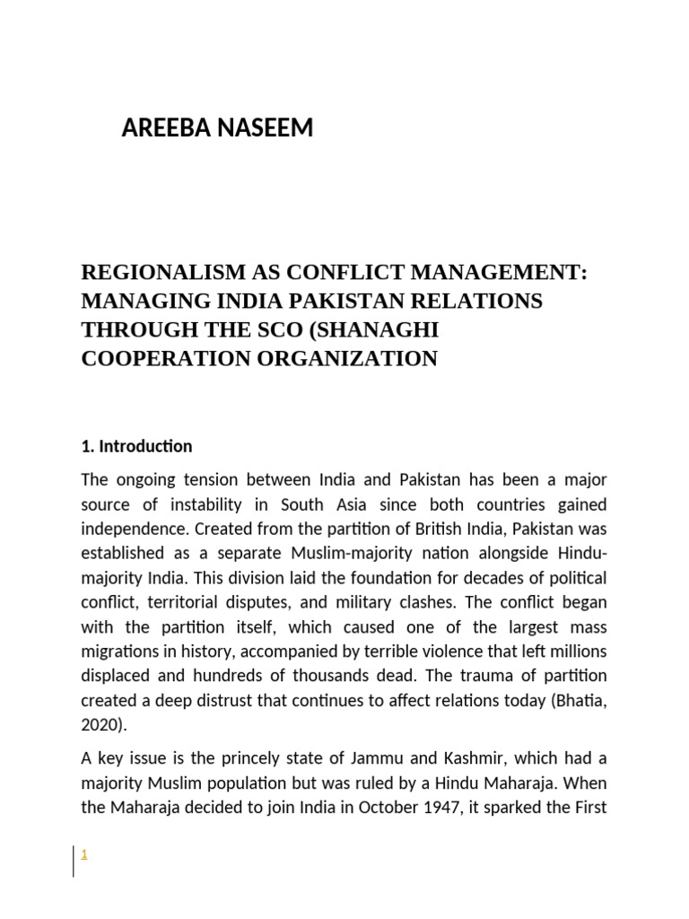 Areeba Final Proposal Pdf India Pakistan Relations Pakistan