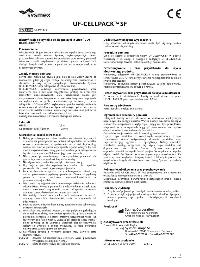 Ulotka Odczynnikowa - UF-CELLPACK SF-sig | PDF