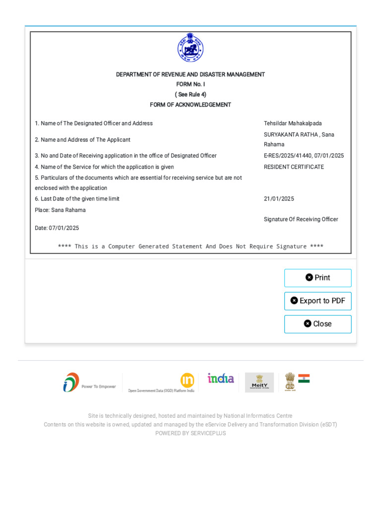 Resident Certificate Acknowledgement Form | PDF