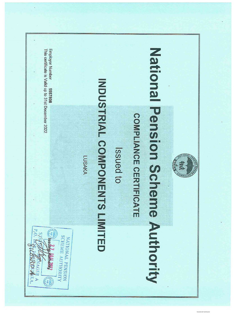 Compliance Cert Napsa Industrial | PDF