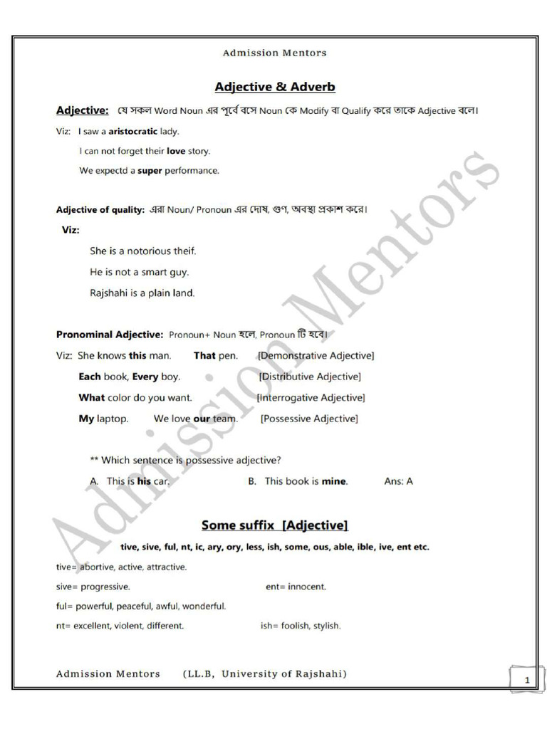 Adjective And Adverb Pdf