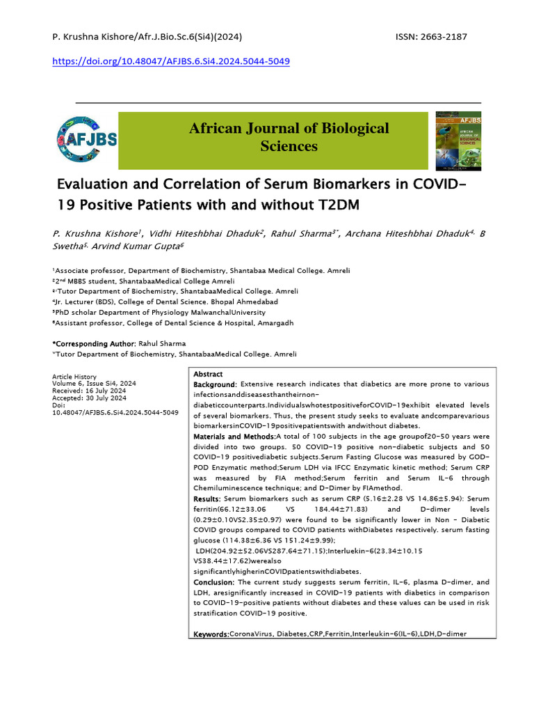 Serum Biomarkers in COVID-19 Patients | PDF | C Reactive Protein ...