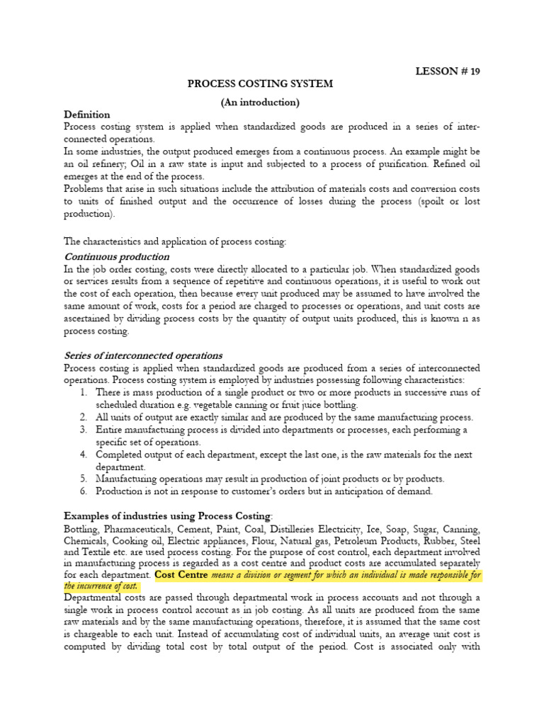 Introduction to Process Costing System | PDF | Debits And Credits ...