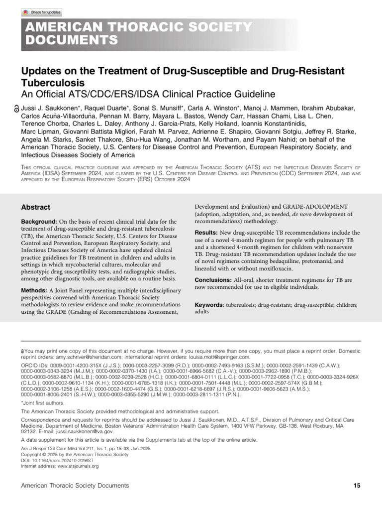 Saukkonen Et Al 2025 Updates On The Treatment of Drug Susceptible and ...