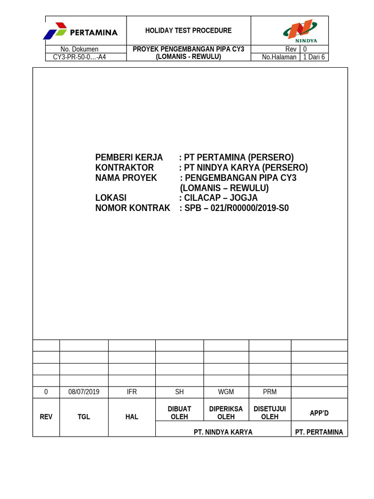 Prosedur Uji Holiday Pipa CY3 | PDF