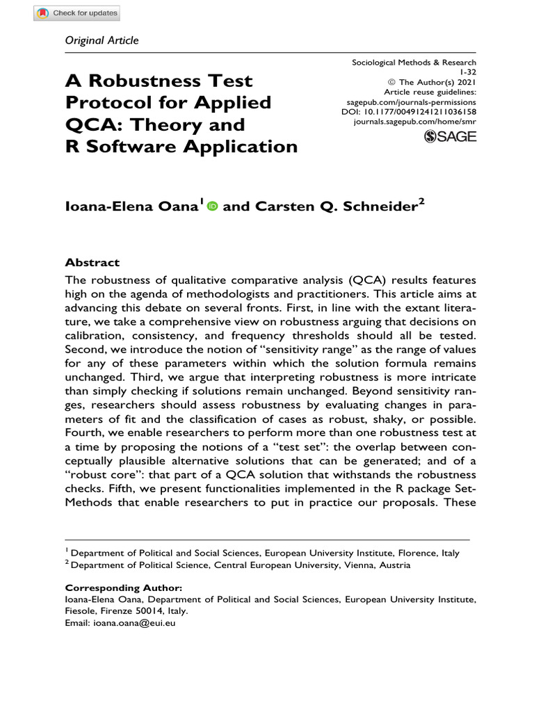 QCA Robustness Test Protocol in R | PDF | Robust Statistics ...