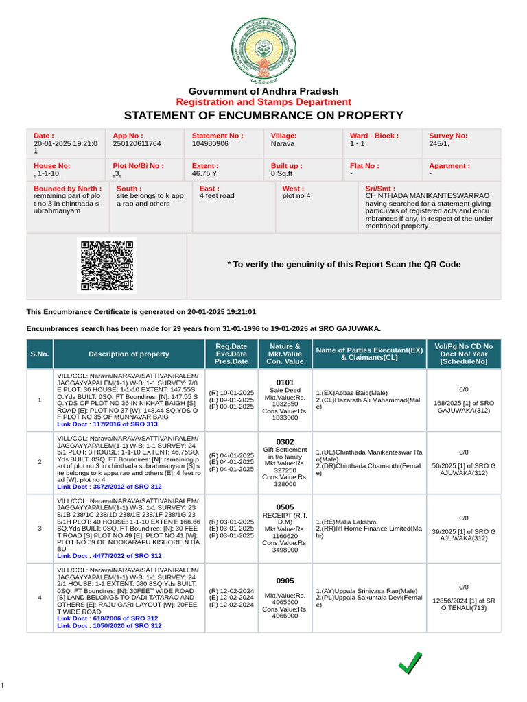 Statement of Encumbrance On Property: Registration and Stamps ...