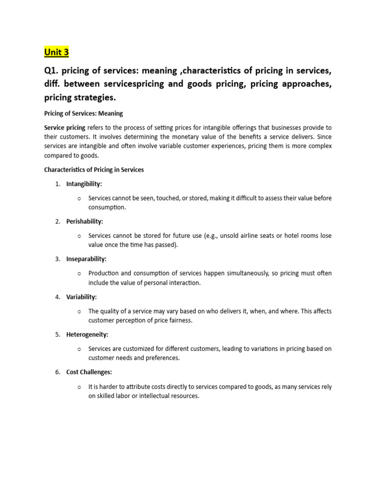 Marketing of Services Unit 3 and 4... | PDF | Pricing | Business Process