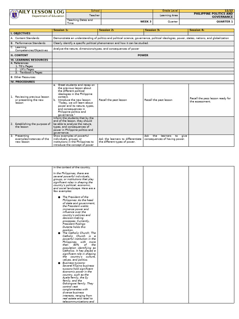PPG Q1 WEEK3 | PDF | Power (Social And Political) | Teachers