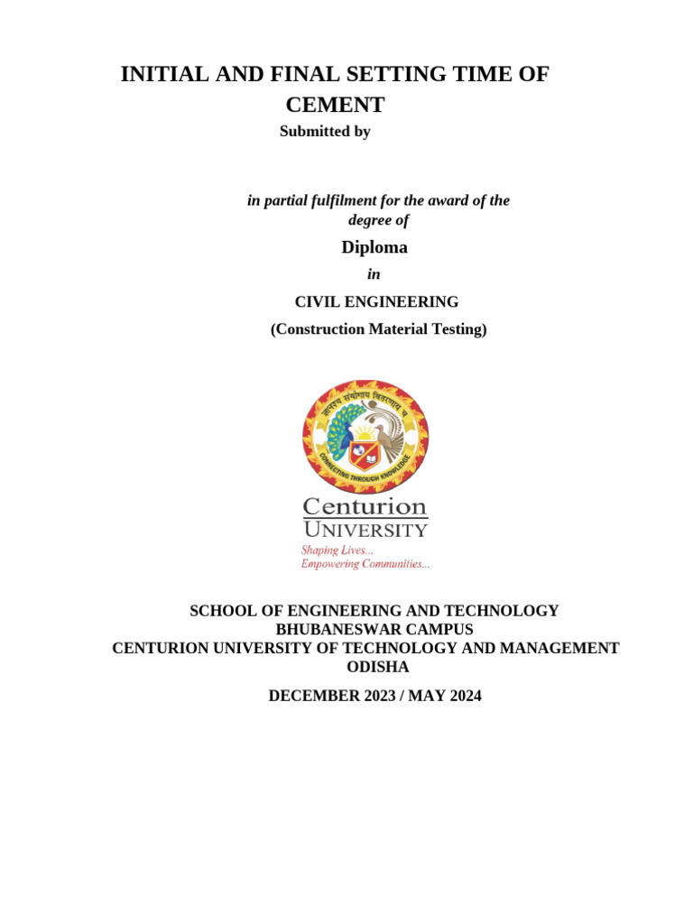 Cement Setting Time Analysis Report | PDF | Concrete | Cement