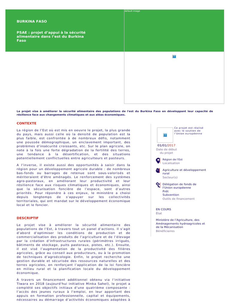 Projet PSAE : Sécurité Alimentaire Est BF | PDF | Agriculture ...