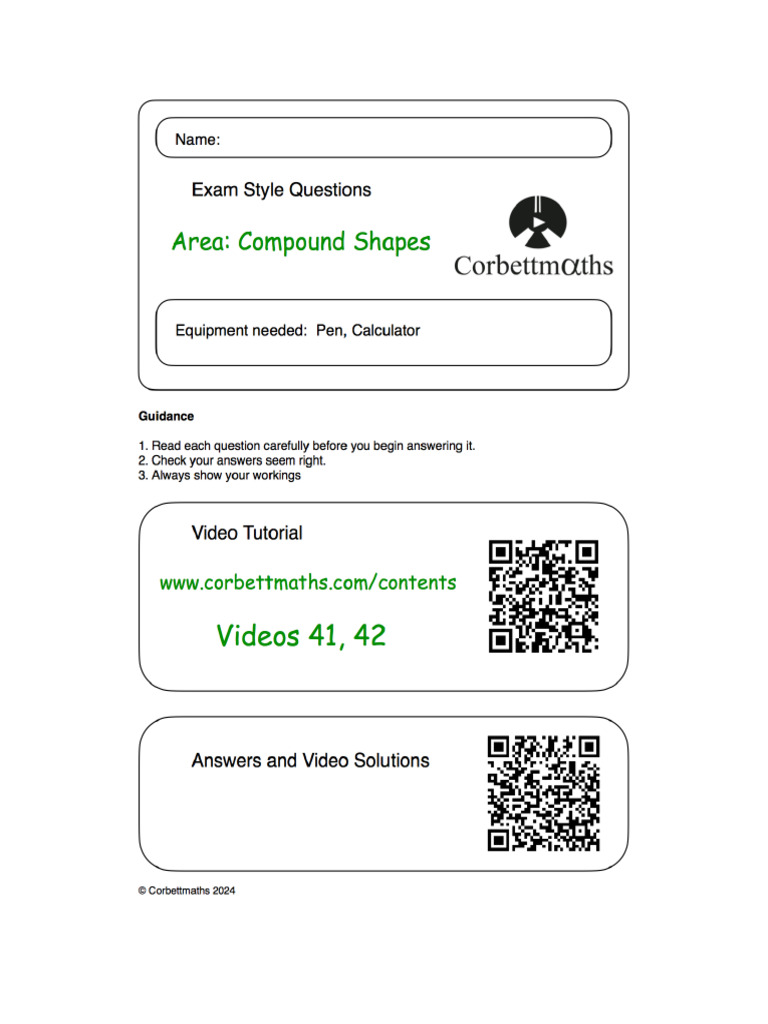 Area of Compound Shapes Answers | PDF