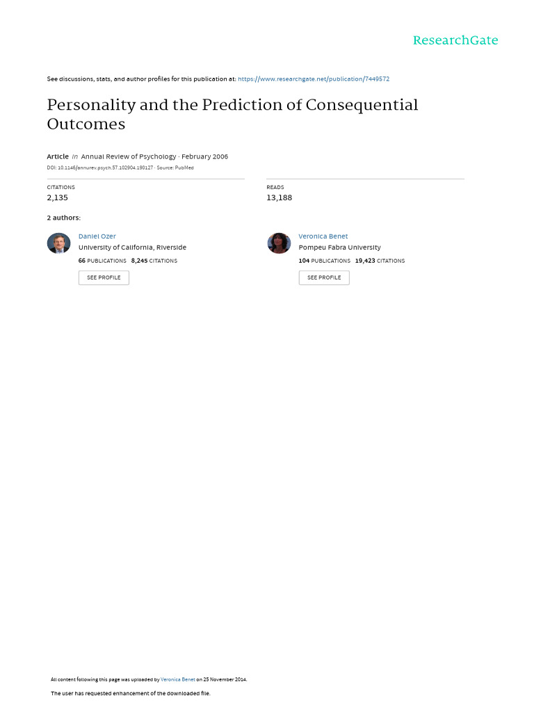 Personality's Impact on Life Outcomes | PDF | Extraversion And ...