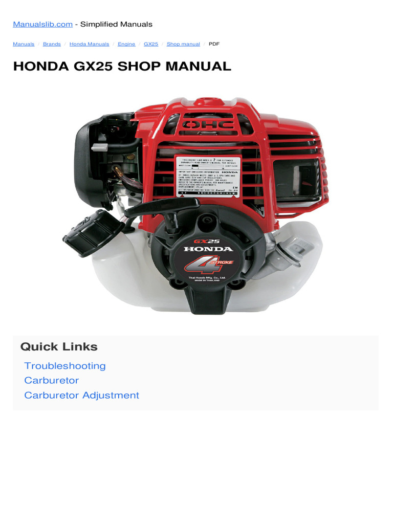 Honda GX25 Shop Manual PDF | PDF | Carburetor | Clutch