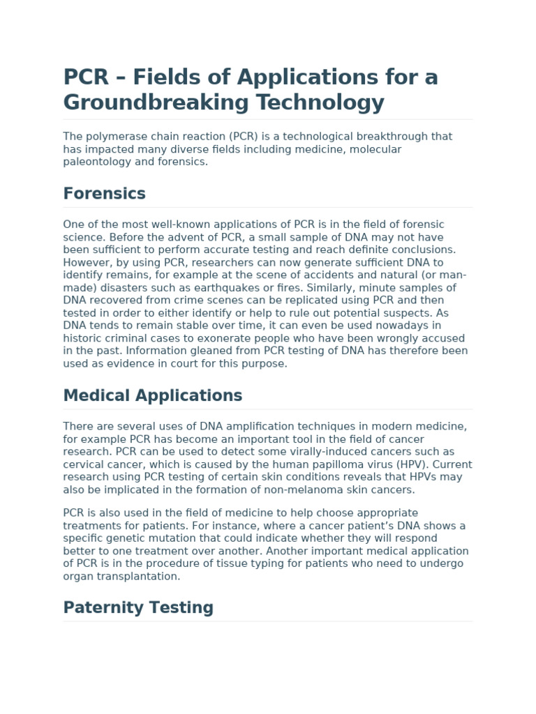 PCR - Fields of Applications For A Groundbreaking Technology | PDF ...