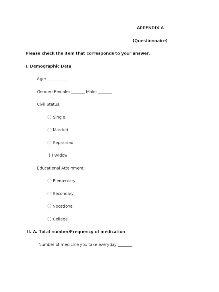 Medication Use and Demographics Survey | PDF