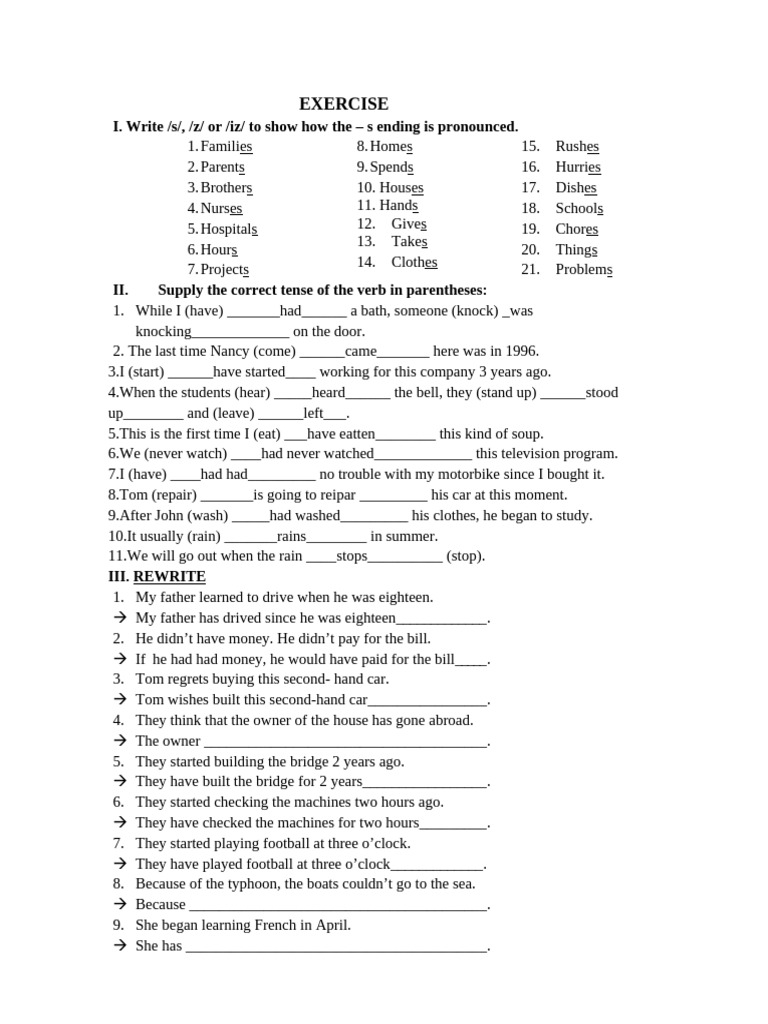 Pronunciation and Grammar Exercises | PDF