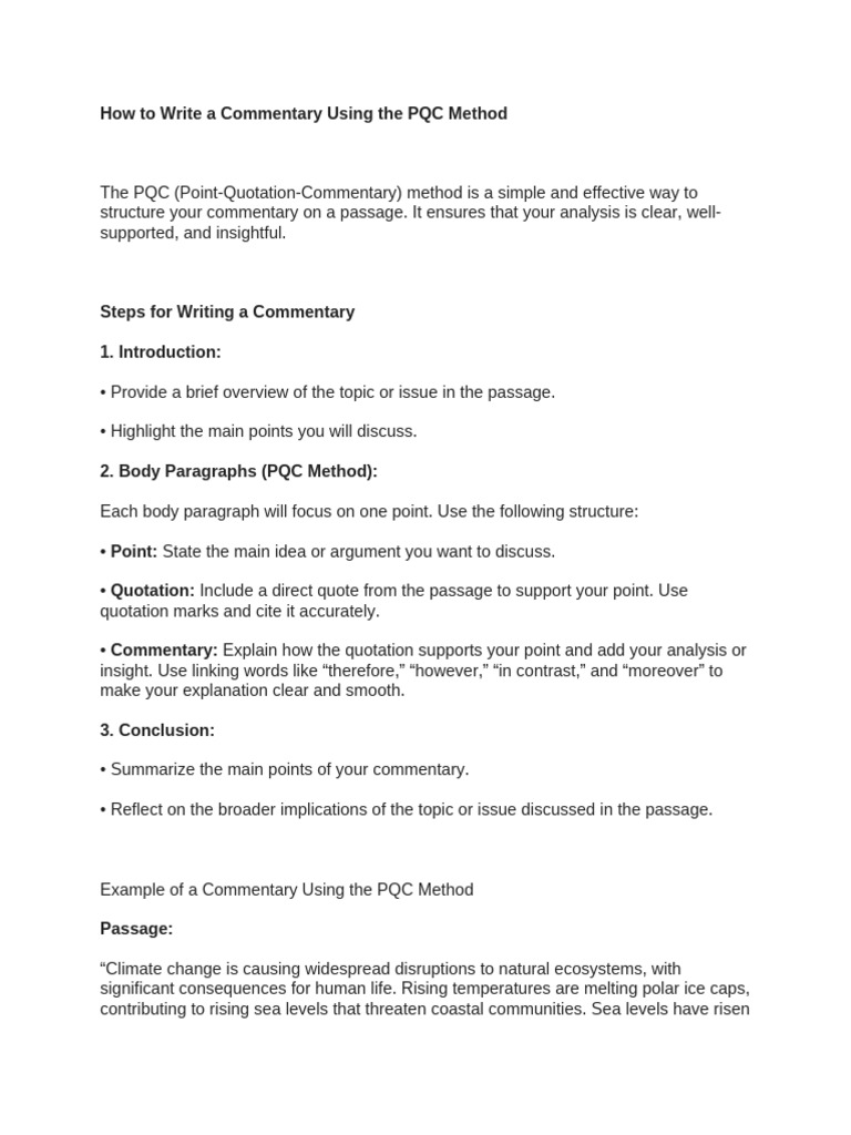 Commentary Writing with PQC Method | PDF | Climate Change | Climate ...