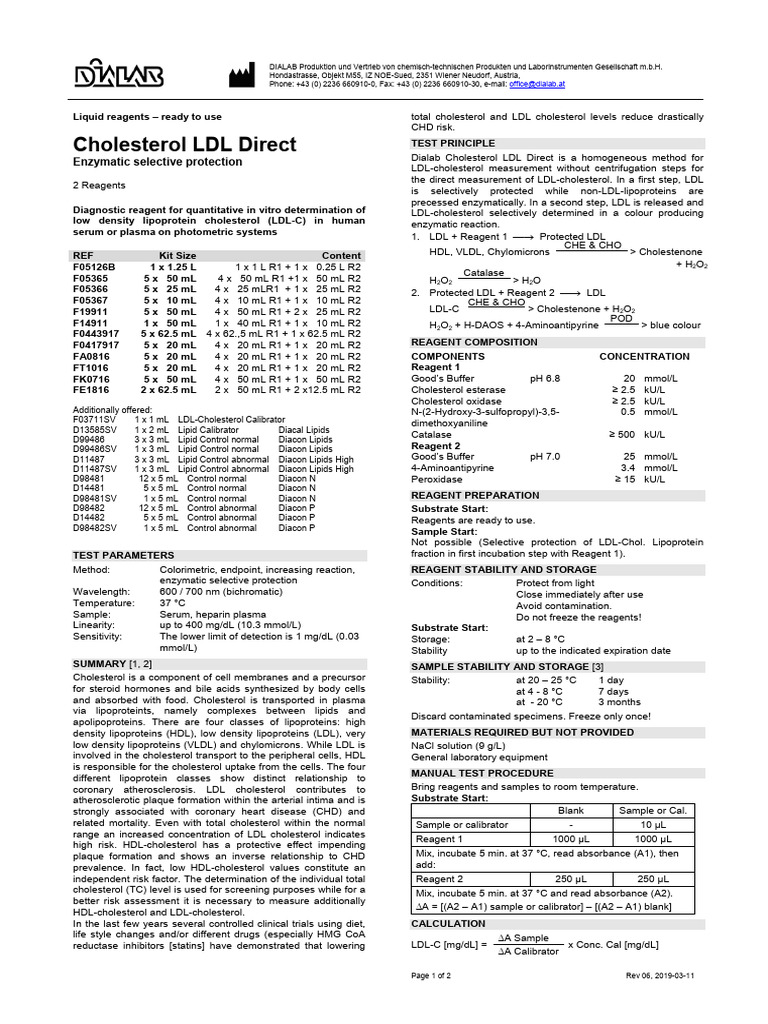 LDL Cholesterol Direct Reagent Overview | PDF | Lipoprotein | Low ...
