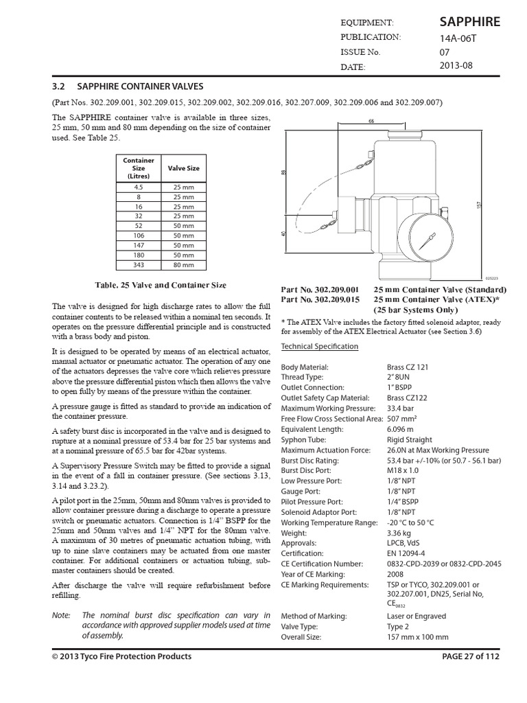 Novec1230 Container Valves | PDF | Valve | Actuator