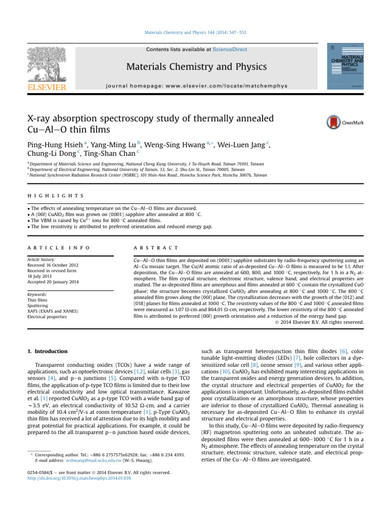 X-Ray Absorption Spectroscopy Study of Thermally Annealed | PDF ...