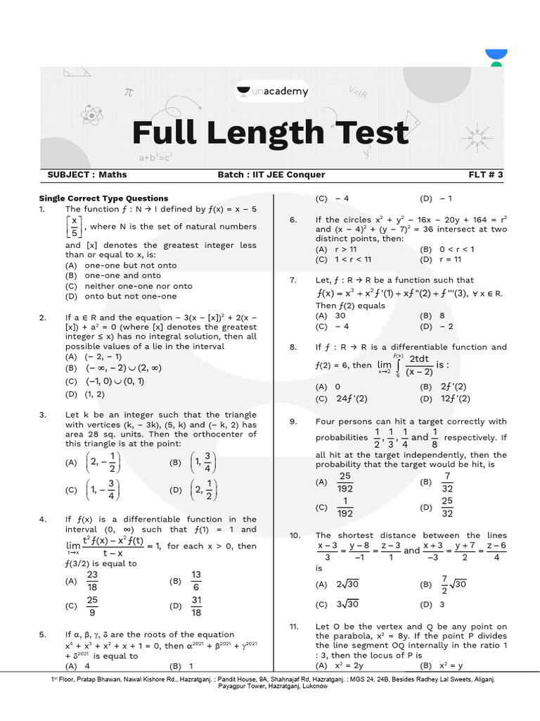IIT JEE Math Test Prep | PDF | Euclidean Geometry | Geometry
