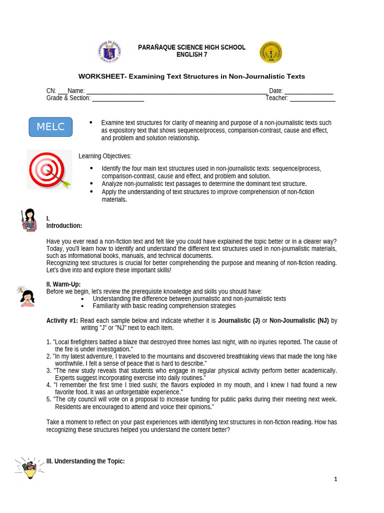 q3 English 7 - Worksheet 1 | PDF | Car | Cakes