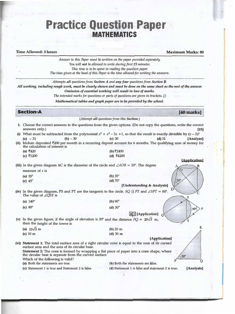 Mathematics Practice Question Paper | PDF | Circle | Mean