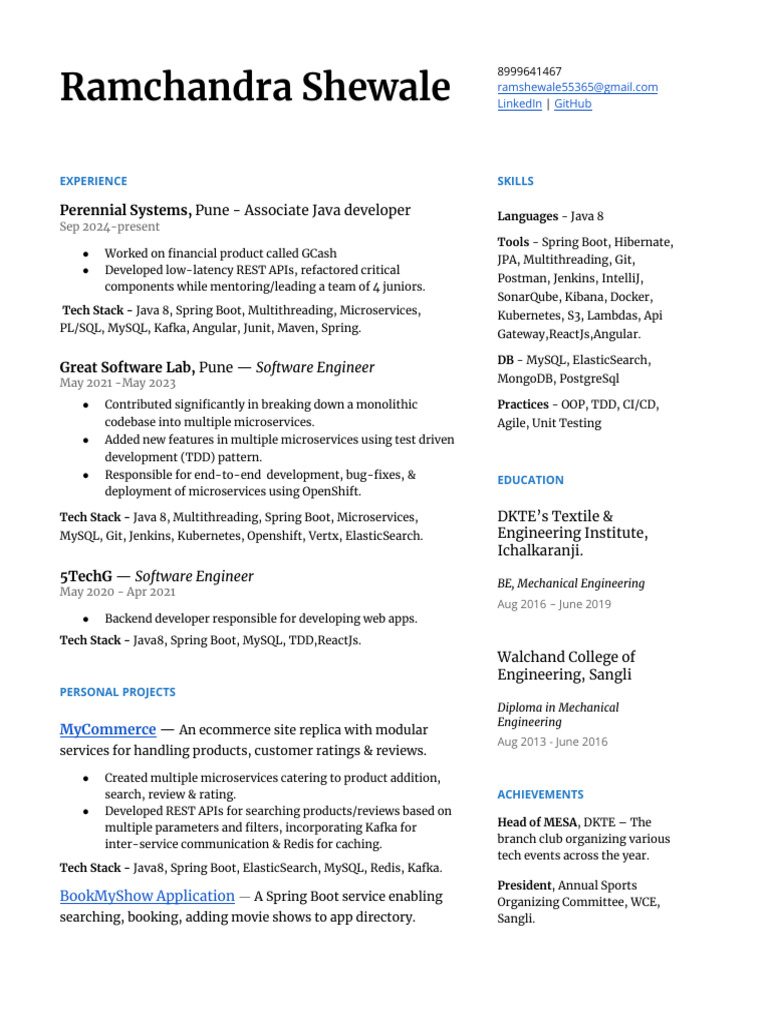 Ramchandra Shewale Resume | PDF | Software Architecture | Computer ...