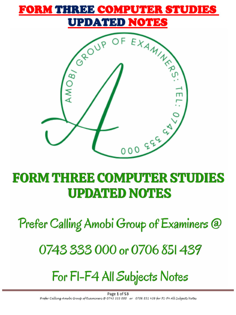 Form 3 Computer Studies Notes | PDF | Programming | Computer Program
