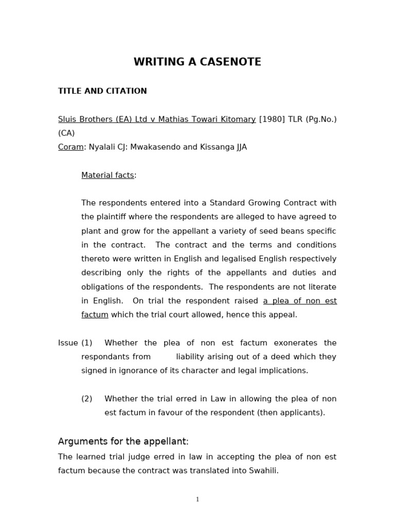 WRITING A CASENOTE | PDF | Brief (Law) | Plea