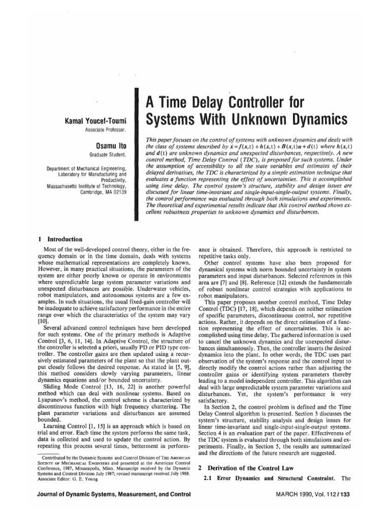 A Time Delay Controller For Systems With Unknown Dynamics: Kamal Youcef ...
