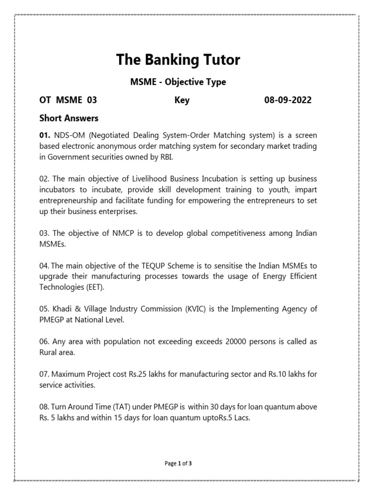 OT MSME 03 Key | PDF | Economies