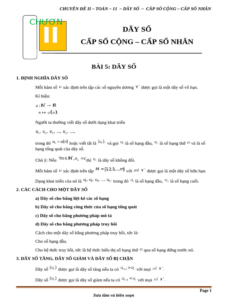 TOAN-11 - C2 - B5.1 - DAY-SO - TỰ LUẬN - HDG | PDF