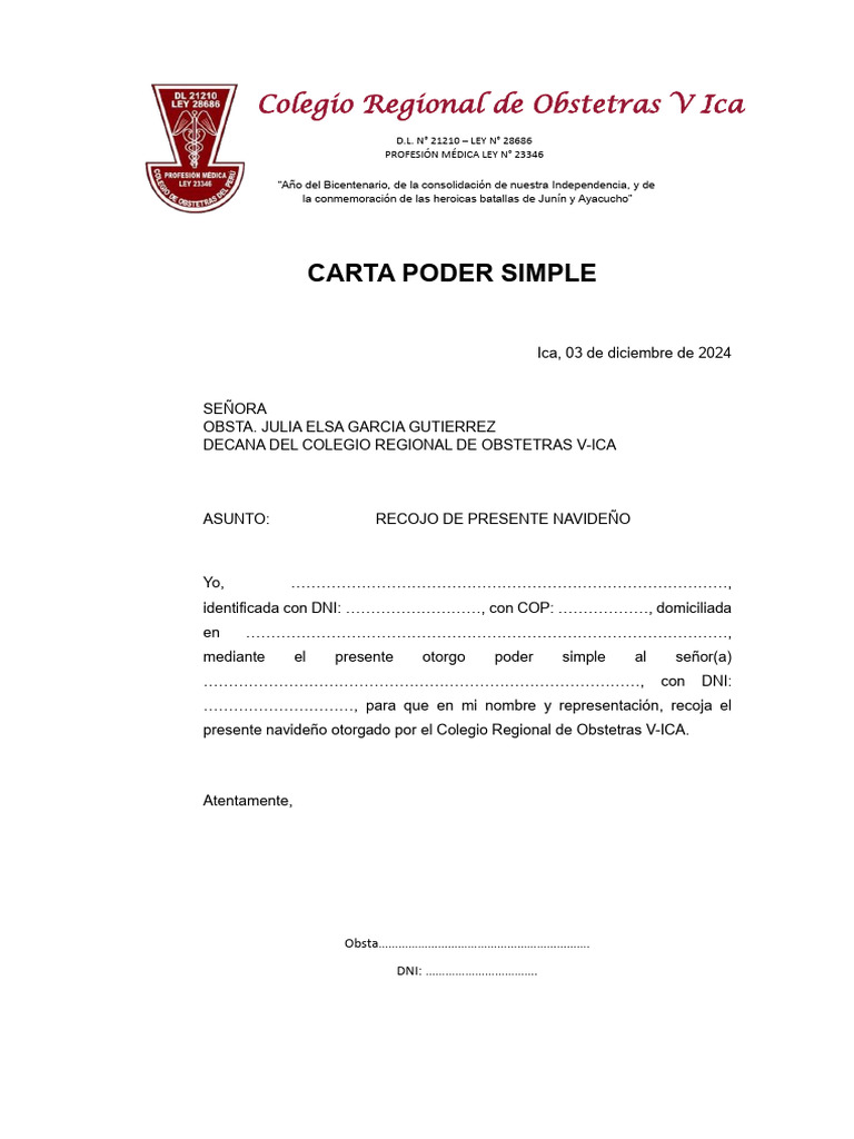 Poder Simple para Recojo de Regalo Navideño | PDF
