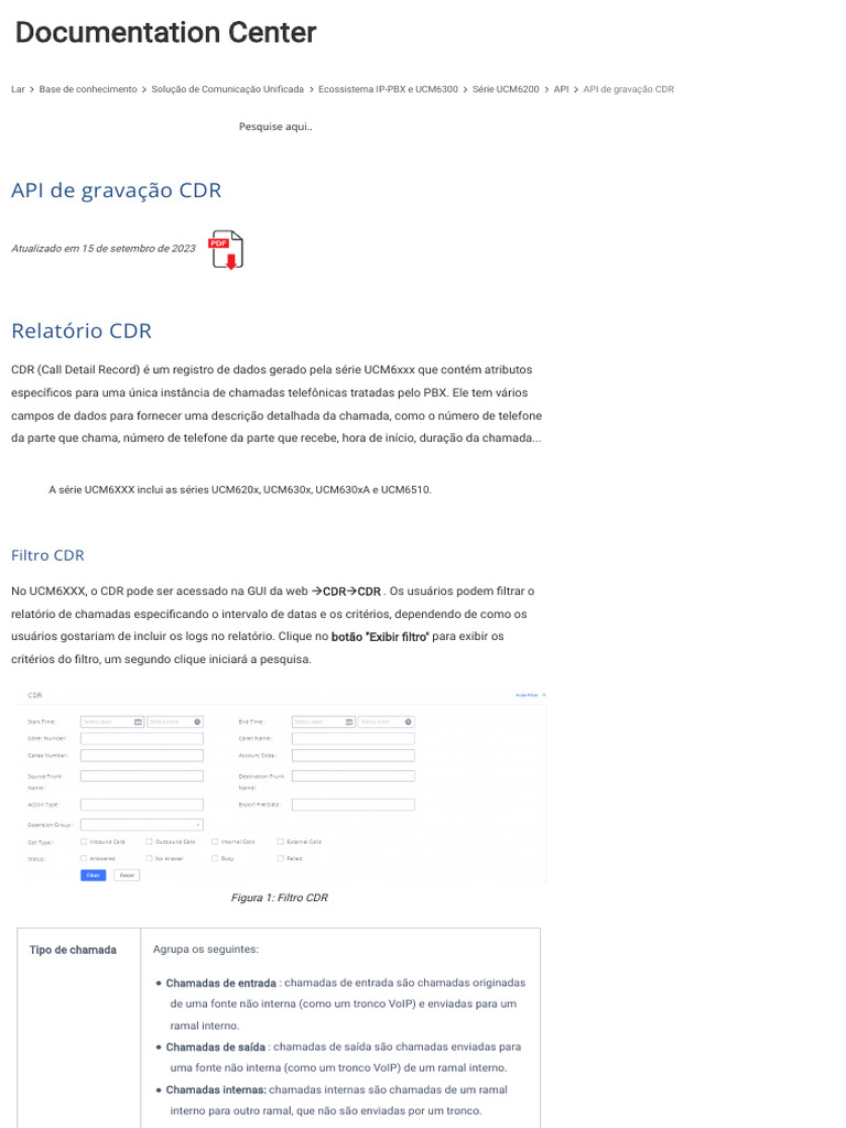 Guia da API CDR para UCM6200 | PDF | Voz sobre IP (VoIP) | Informática