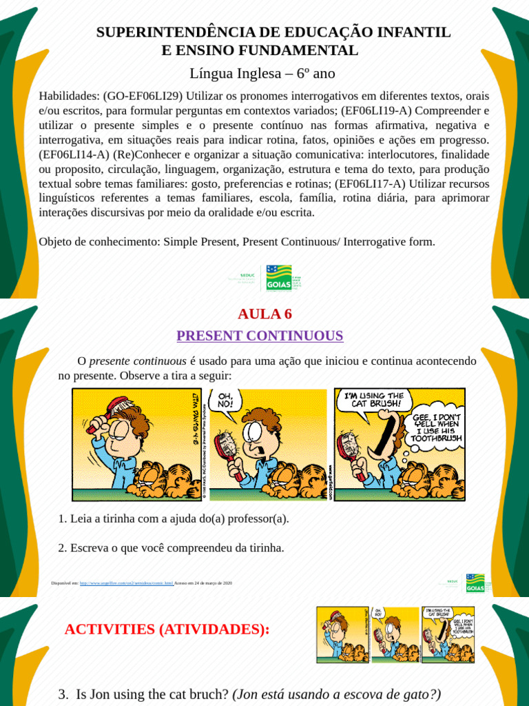 Ensino de Present Continuous no 6º Ano | PDF | Comunicação humana ...