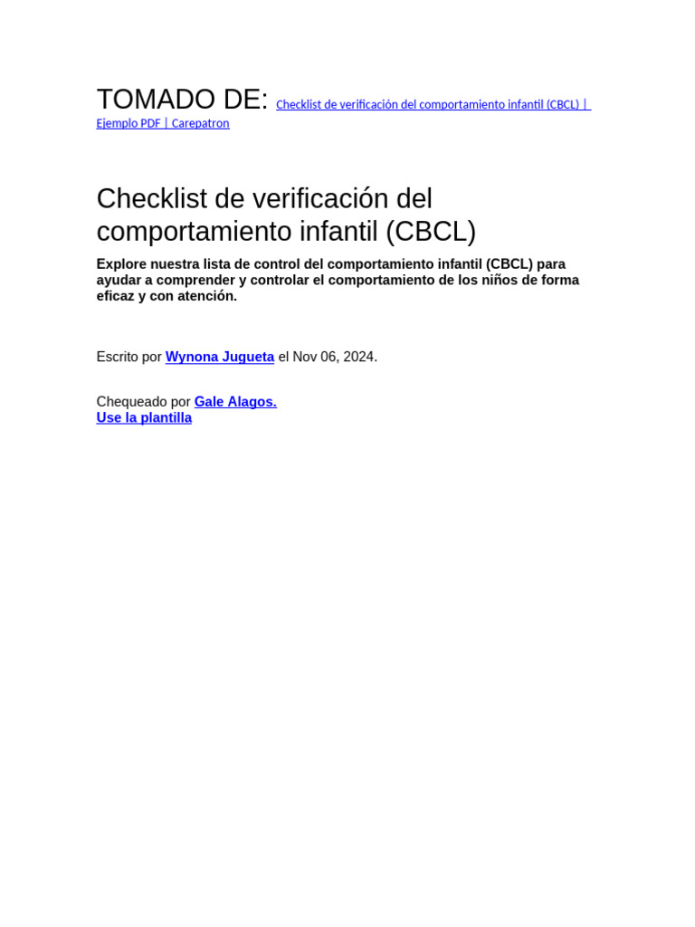 Checklist CBCL: Evaluación Conductual Infantil | PDF | Ansiedad ...