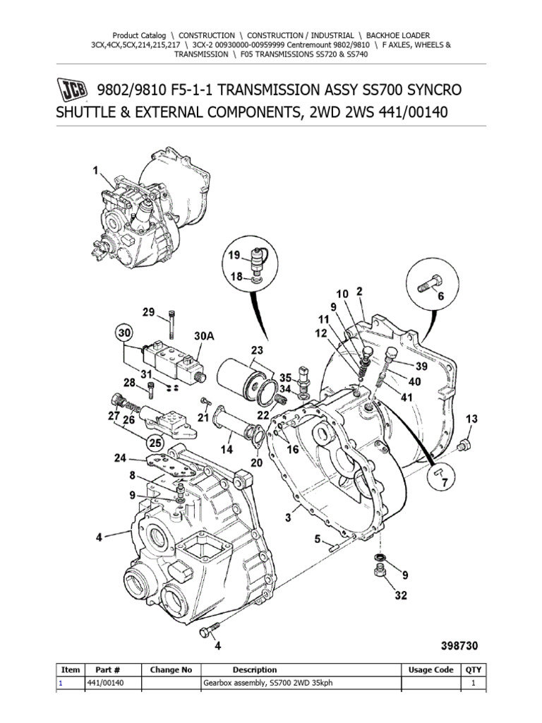 Backhoe Loader Transmission Parts Catalog | PDF | Axle | Gear