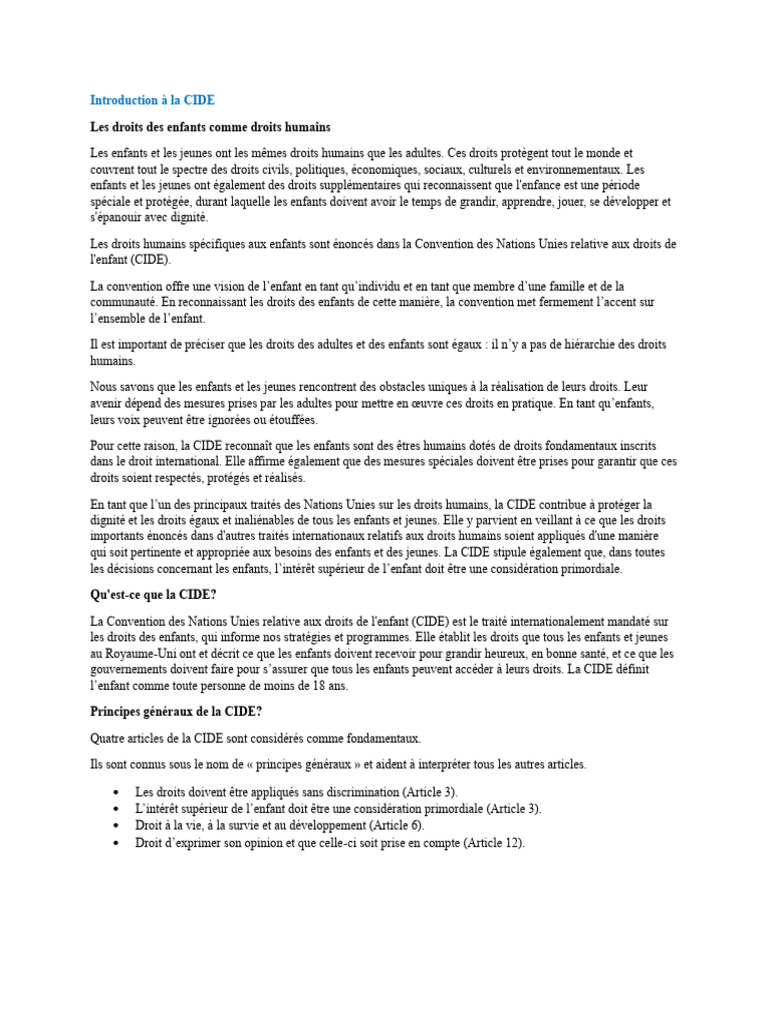 Introduction à la CIDE et droits des enfants | PDF | Convention ...