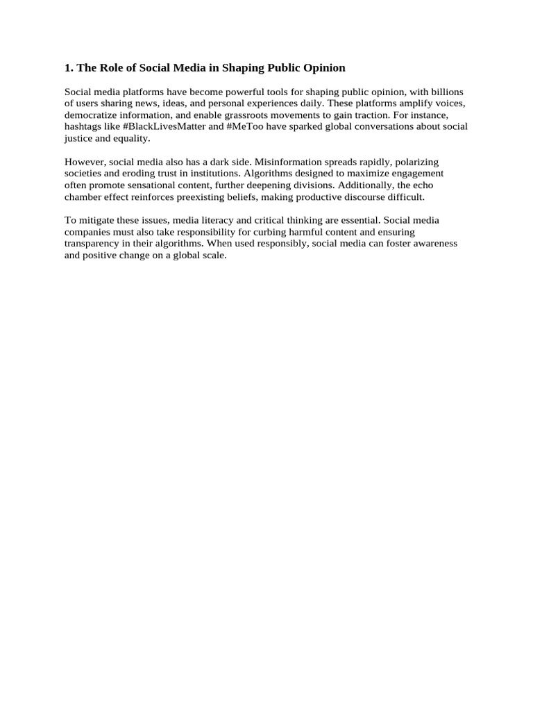 The Role of Social Media in Shaping Public Opinion | PDF
