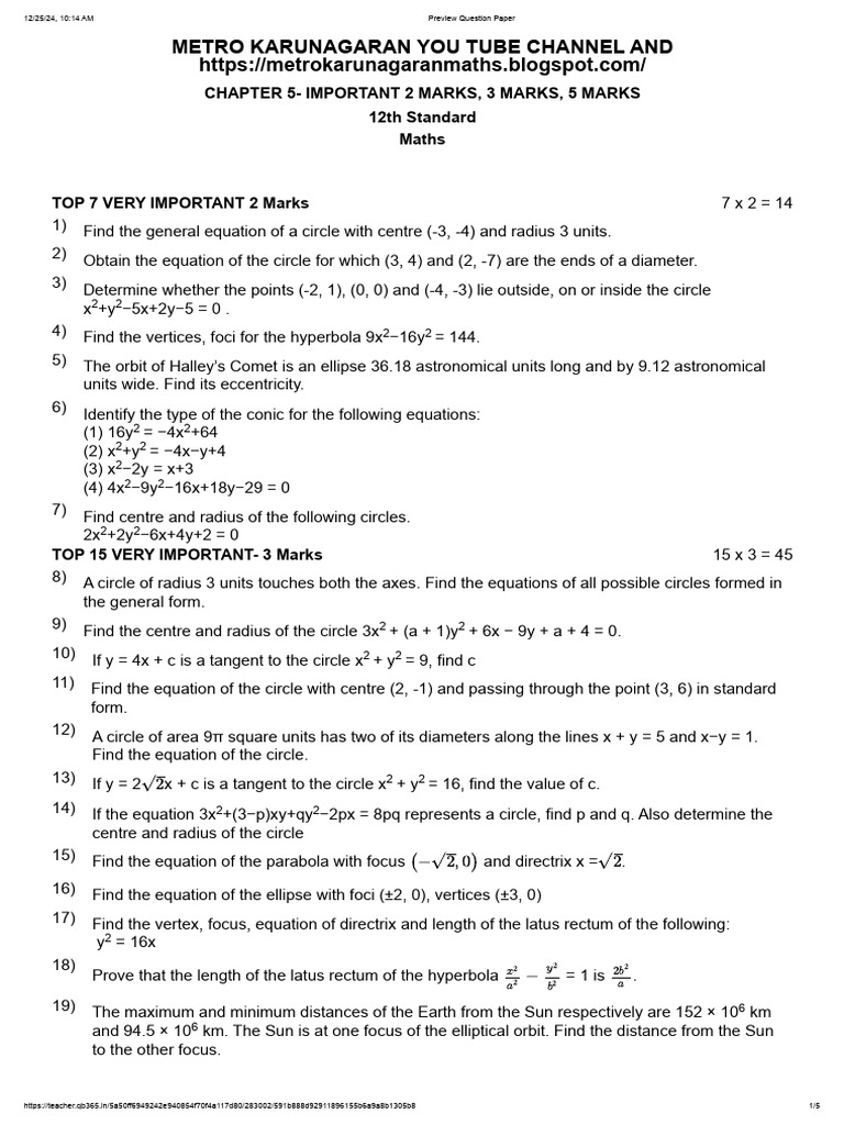 12 Chap5-2,3,5 Imp Ques | PDF | Ellipse | Euclidean Plane Geometry